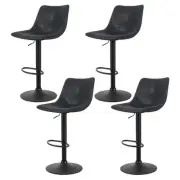 4 Vintage Leather Bar Stools Black Adjustable Height Swivel Comfortable -BKX4