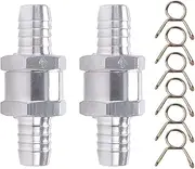 VooGenzek Pack of 2 Fuel Check Valve, 12 mm Aluminium Valve, Check Valve, Backflow Protection, Petrol with 6 Pieces Spring Clamps, for Petrol, Water, Chrome, Car, Low Pressure System