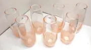 7 ORANGE CONFETTI ART GLASS STEMLESS CHAMPAGNE FLUTES, NEW, FREE SHIPPING