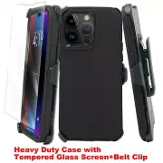 Black For iPhone 14 Pro Max Plus Shockproof Defender Case+Belt Clip & Screen