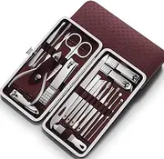 Manicure Set -19 Pcs Manicure Kit Nail Clipper Set Stainless Steel Pedicure Tools Kit Portable Grooming Kit for Adult (Color : Reddish Brown)