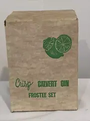 4 Vtg MCM Crisp Calvert Gin Frosted Cocktail Glass "Frostee" Set SEALED BOX