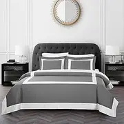 Casabolaj Bicolore Collection 3 Pieces Duvet Cover Set 100% Egyptian Cotton Sateen 400 Thread Count Bedding Sets Queen King-Frame Patchwork Manufacturing-Grey/White Color (California King)