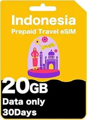 Indonesia Prepaid Travel eSIM - High-Speed Data for 30 Days, Data-Only (20GB (30 Days))