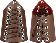 NICENEEDED PU Leather Viking Bracers, Retro Vintage Leather Arm Guards Steampunk Medieval Bracer, Brown Adjustable Gauntlet Wristband for Cosplay Costume Accessories