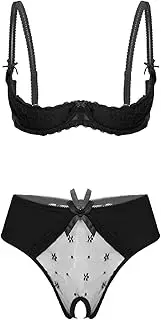 [GRRKDFQ] Women'S Erotic Bodystockings & Catsuits Lace Bra with Hollow Out Lace Crotchless Underwear