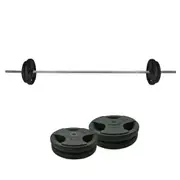 33kg Rubber Coated Ez Grip Cast Iron Weight Plate + 198cm Barbell Bar Weight Set