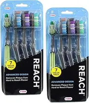 Reach Advanced Design Toothbrush, Firm Bristles for Hard to Places, Adult Toothbrush, Bulk 7 Count (Pack of 2) Total 14 Toothbrushes, Colors May Vary