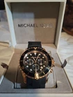 Michael Kors Everest Black Silicone Rose Gold Men Chronograph Watch MK9055 +Box