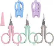 5Pcs Pastel Mini Folding Scissors with Safety Cap Small Telescopic Stainless Ste