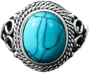 [ERLOSYA] Women'S Turquoise Ring Oval Natural Stone Bohemia Turquoise Jewelry for Teen Girls Vintage Dainty Engagement Statement Band Spoon Rings