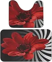 GBNMQED 2 Piece Coral Fleece Floor Mat 19.7" X 15.7" U Shape Contour Rug and 19.7"×31.5" Bathroom Rug Bathroom Rugs and Mats Set Red Flower1 Printed Bath Mats
