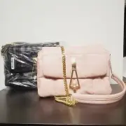 Topshop Triangle Lock Quilted Faux Leather Shoulder Bag in Pink/Black NEW w Tags