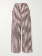 [LIBEROWE] LIBEROWE - + The Vanguard Striped Cotton-poplin Wide-leg Pants - Plum - small small Purple