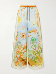 [ALÉMAIS] ALÉMAIS - + Sam Pauletto Emerald Cove Printed Linen-gauze Wide-leg Pants - Blue - US6 US 6 Blue