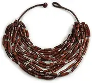 [Avalaya] Statement Multistrand Wood Bead Cotton Cord Chunky Bib Style Necklace in Brown - 64cm Long, One Size, cords Plastic Wood