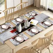 Emvency Abstract Table Runner and Placemats Set of 6, Modern Red Black Grey W...
