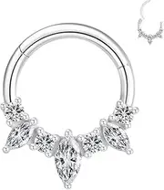 [TRBR] 16G Septum Ring Surgical Steel Daith Earring, Septum Jewelry for Septum Piercing, CZ Gemstone Septum Clicker Daith Piercing Jewelry