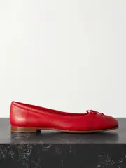 [Manolo Blahnik] Manolo Blahnik - Veralli Bow-detailed Leather Ballet Flats - Red - IT38 IT 38 Red