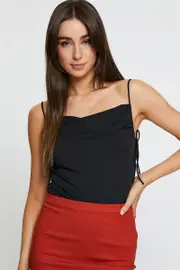 Black Crop Top Side Drawstring - Size 10, Women's Cami