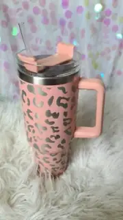 40 oz tumbler Leopard Print stainless steel PEACH - NEW with straw - Cup