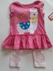KIDGETS LLAMAZING GRAPHIC TEE W/ RUFFLE HEM SHIRT PANTS SET TODDLER GIRLS SZ 12M
