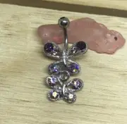Butterfly Purple gem dangle belly button ring navel ring surgical steel NEW