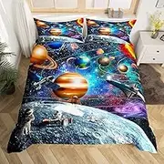 Planet Earth Bedding Set Solar System For Kids Duvet Cover Double,Universe Comforter Cover Zodiac Astronaut Spacecraft Bed Set Galaxy Starry Sky Stars Constellation Bedroom Decor Purple