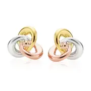 9ct Three Tone Gold Knot Stud Earrings