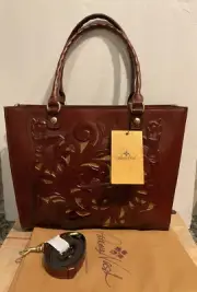 PATRICIA NASH Zancona Tote Cut Out Tooled P180353 British Tan Dustbag MSRP $249