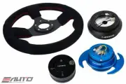 NRG 320 Race Suede Steering Wheel Red/190 Hub/3.0 Blue Quick Release/Lock Matt (for: Honda)