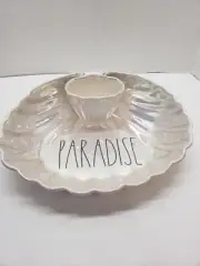 Rae Dunn PARADISE Shrimp Dip Shell Serving Bowl Luster Chip Dip Seashell New