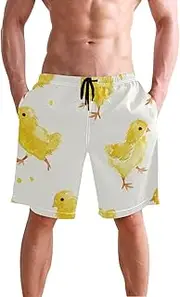[XYMZR] Yellow Chick Beige Men's Swim Trunks Quick-Dry Bathing Suit Swimming Board Shorts S