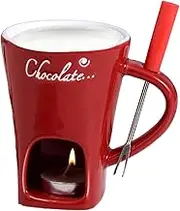 Ceramic Chocolate Fondue Cup Set with Forks - Chocolate, Cheese & Butter Melting Cup | Tea Light Fondue Set for Desserts, Parties & Entertaining