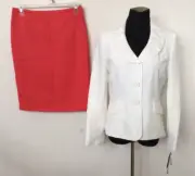Le Suit Women's White/Red Shawl-Collar 100% Polyester Skirt Suit Size8 NWT$220