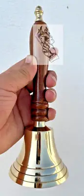 8" Solid Brass Hand Bell School Bell Puja Bell Wood Handle Call Service Bell