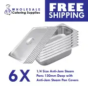 6x Bain Marie Tray/Steam Pan/Gastronorm 1/4 Size 150mm with Lid FREE SHIPPING