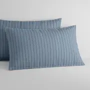 Sheridan Bayley Stripe Washed Percale Pillowcase Pair in Steel Blue Size: Standard Material: Cotton @Sheridan Rewards