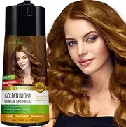 [Herbishh] Hair Color Shampoo for Gray Hair – Enriched Color Shampoo Hair Dye Formula – Hair Dye Shampoo and Conditioner – Long Lasting & DIY (GOLDEN BROWN)