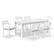 Santorini 6 Seater Outdoor Rectangle Aluminium Dining Table And Chairs Setting