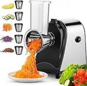 Electric Cheese Grater, 250W Multifunctional Electric Vegetable Cutter Slicer, 5 in 1 Electric Grater with Large Direct Inlet and 5 Different Blades for Vegetables Block Cheese and Fruits