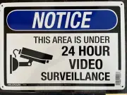 14 In. X 10 In. 24-Hour Video Surveillance Sign Hillman Made In USA Blue White