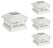 4 Pcs White Solar Garden Cap Post Light 6X6 Plastic 2 Bright SMD LED Cap Light