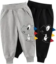 [Qin.Orianna] Toddler Baby Boy Active Cotton Dinosaur Jogger Pants with Pocket
