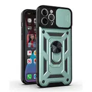 2PCS Slide Camera Lens Protect Phone Case foriPhone 12 Finger Ring Stand Holder Bumpers Armor Cover - Green for iPhone 12