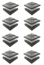 8 PACK Plastic Black Outdoor 78Lumens 5 AMBER LEDs Solar Post Cap Light