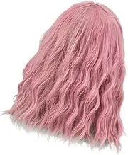 VALICLUD Charming Curly Hair Wig with Bangs Versatile Cosplay and Party Accessory for Halloween Masquerade and Theme Events Eye Catching Synthetic Wig for Women Pink
