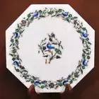 15" Marble corner side Table inlay semi precious stones handicraft inlay work