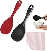 2Pcs Silicone Rice Spoon Paddle,Non Stick High Heat Resistant Silicone Rice Spoon Paddle,Kitchen Gadget,Dishwasher Safe,Works for Rice,Mashed Potato or More (Black & Red)