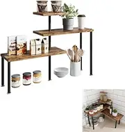 3 Tier Kitchen Countertop Organizer,Corner Shelf Countertop Organizer,Kitchen Corner Shelves Adjustable Spice Storage Rack,Shelves for Kitchen Counter,Spice Rack,Coffee Bar,Over Sink,Rustic